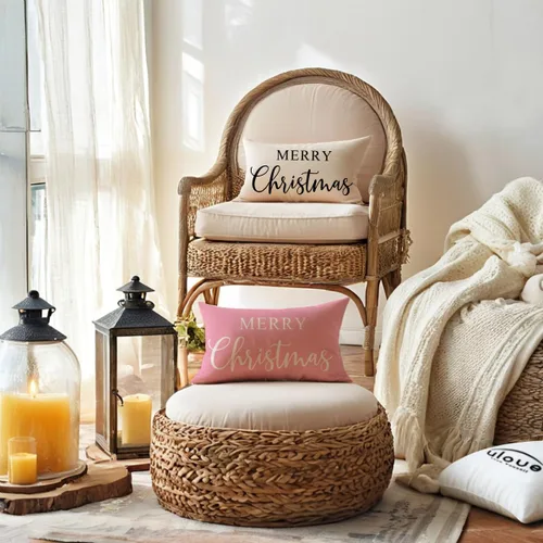 Vista 4 de Fundas de almohada lumbar de Navidad estilo granja, fundas de cojín de vacaciones de invierno, fundas de almohada decorativas rectangulares