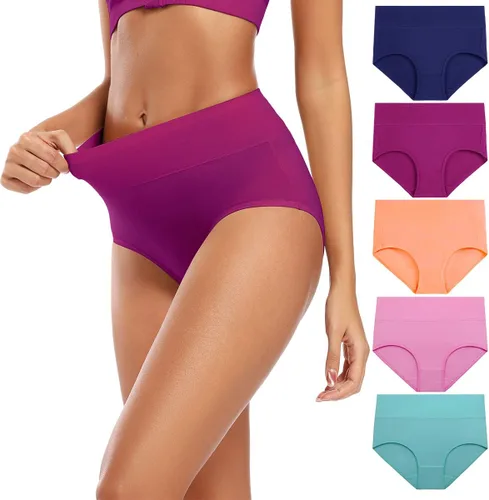 Vista 11 de Molasus Ropa interior de algodón para mujer de cintura alta, cobertura completa, bragas para mujer (talla regular y grande)