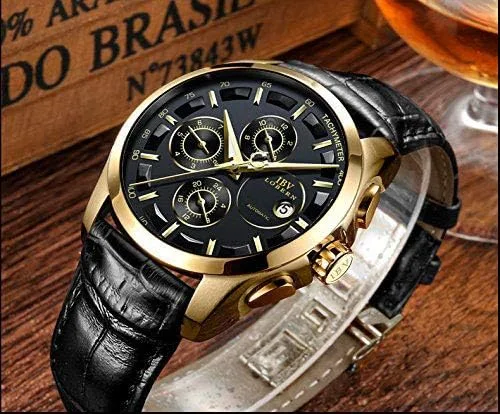 Vista 2 de Swiss Brands - Reloj automático de acero inoxidable con correa de piel auténtica marrón para hombre