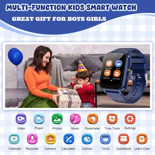 Vista 2 de Reloj inteligente para niños de 1.69 pulgadas, reloj inteligente para niños y niñas, podomter, 26 juegos de rompecabezas, cámara, video, reproductor
