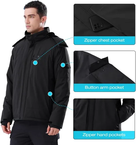 Vista 4 de CAMEL CROWN - Chaqueta de invierno para hombre, impermeable, chaqueta de esquí con forro polar cálido, resistente al viento, para nieve, lluvia