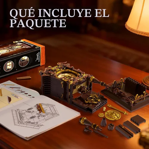 Vista 7 de Juego de bloques de construcción de reloj de péndulo vintage, péndulo móvil que funciona realmente y esfera giratoria, juguetes de bloques