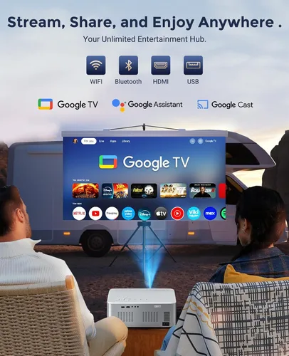 Vista 4 de Proyector de TV Google 4K compatible con - Proyector inteligente CiBest con WiFi 6 y Bluetooth, proyector de película para exteriores con motor