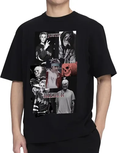 Vista 2 de Justin Bieber Camiseta con póster para mujeres, hombres, niños, jóvenes, camisetas Mugshot, disfraz para niñas, divertido y suave, camiseta negra