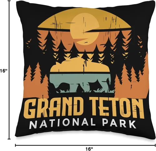 Vista 4 de Grand Teton Wyoming National Park Souvenir Hiking Grand Teton Camping National Park Souvenir Wyoming Buffalo - Almohada de 16 x 16 pulgadas