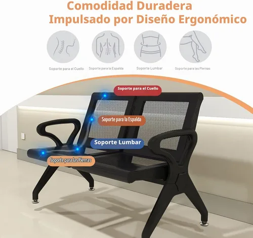 Vista 6 de Kinfant Banco de sala de espera de 2 asientos, sillas de sala de recepción con brazos, sillas de recepción de aeropuerto, sillas de vestíbulo