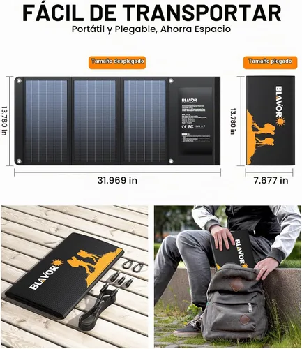 Vista 9 de BLAVOR Cargador solar de 30W USB-A QC3.0 24W USB-C DC 30W de salida, panel solar plegable para acampar, IPX4 impermeable, cargador de batería solar