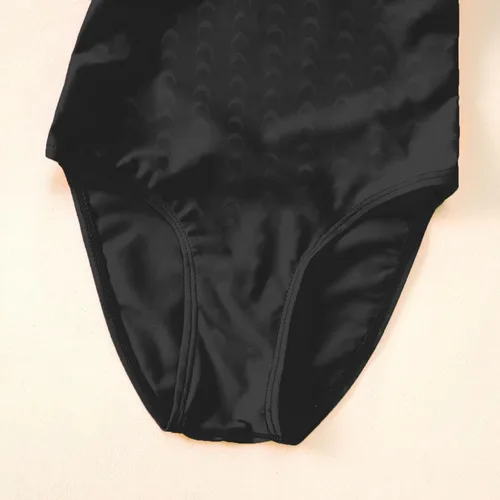 Vista 4 de Traje de baño deportivo de una pieza para niños y niñas, traje de baño sólido para práctica y competición en traje de baño negro y azul marino