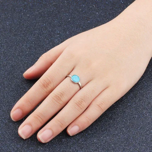 Vista 2 de Jude Jewelers Anillo solitario de ópalo de fuego azul para boda, compromiso, aniversario, clásico, simple y liso