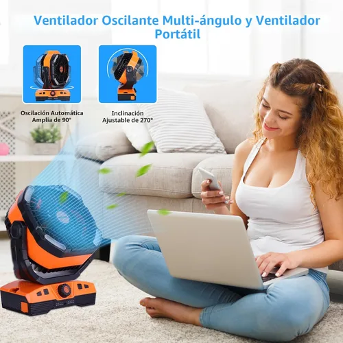 Vista 4 de WESTTREE - Ventilador portátil oscilante con pilas, recargable con gancho de luz, escritorio USB giratorio de 270°, funciona con pilas, tienda