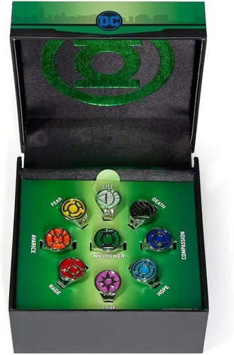 Vista 3 de DC Comics Green Lantern Power Anillos de espectro emocional Incluye 9 anillos ajustables con cada emoción, Verde