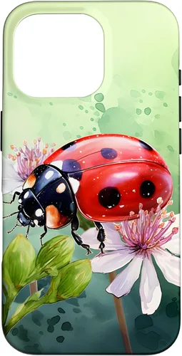 Vista 20 de Funda para iPhone 16 con diseño de mariquita en flores, color verde