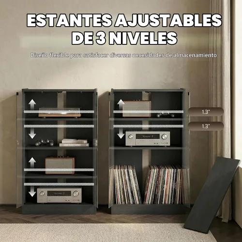 Vista 6 de HOMCOM Media Cabinet - Gabinete estéreo de 4 niveles con puerta de cristal