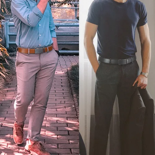 Vista 2 de Founders & C Cinturón para hombre, 2 unidades, vestido de cuero con trinquete con hebilla deslizante de 1 38 pulgadas en caja de regalo