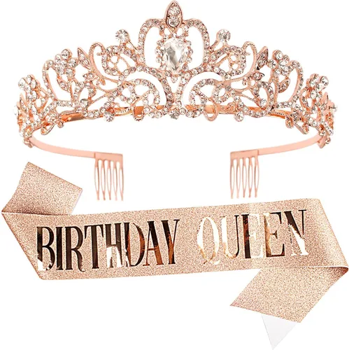 Vista 8 de Velscrun Tiara - Corona de Reina de Cumpleaños con Diamantes de Imitación y Banda Tiara de cumpleaños 27