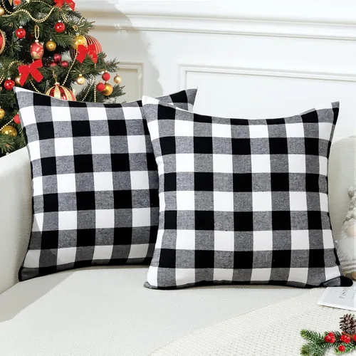 Vista 16 de OTOSTAR Paquete de 2 fundas de almohada decorativas de cuadros búfalo navideños de 12x20 pulgadas, lino clásico estilo granja, fundas de cojín