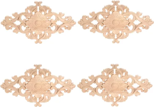 Vista 15 de MUXSAM - Apliques tallados en madera, 1 pieza decorativa de madera, calcomanías de centro de muebles sin pintar para armario, tocador, cama, puerta