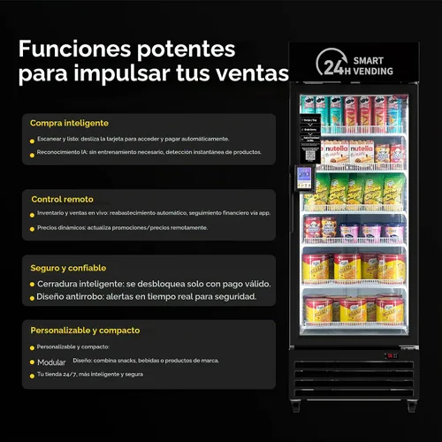Vista 2 de Combo de máquina expendedora, máquina expendedora refrigerada inteligente con lector de tarjetas táctiles (negro, más B)