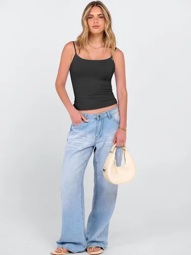 Vista 6 de ANRABESS Camisetas sin mangas para mujer con cuello cuadrado, tirantes delgados ajustables, camisetas de doble forro, camisetas básicas de verano