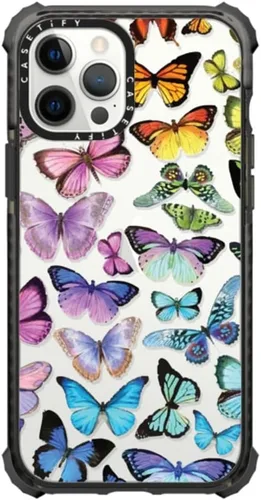 Vista 14 de CASETiFY Funda Ultra Impact para iPhone 12 Pro Max - Adhesivo Aries Moross, color negro transparente