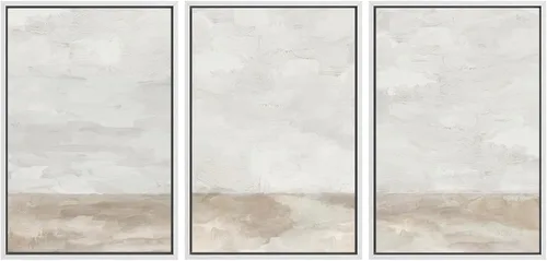 Vista 499 de SIGNWIN Lienzo enmarcado para pared, juego de arte pastel con cadena montañosa, bosque, niebla, naturaleza silvestre, ilustraciones modernas, arte