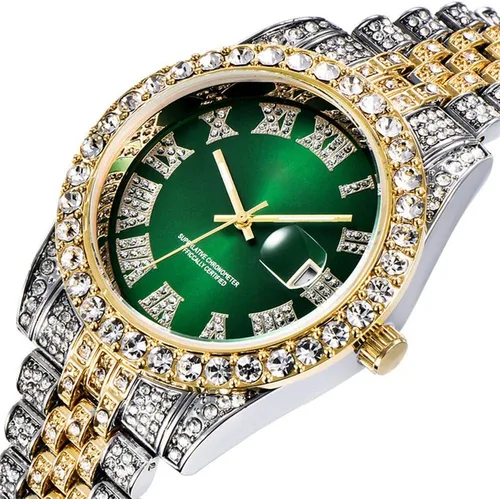 Vista 2 de Relojes de hip hop para hombre, relojes de cuarzo de lujo con diamantes brillantes con fecha