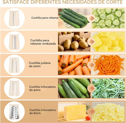 Vista 4 de SUSTEAS Rallador de queso rotativo con mango - Triturador de verduras con 5 cuchillas bien diseñadas y base de succión fuerte, rebanador