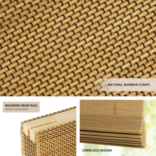 Vista 2 de LazBlinds Persianas Romanas de Bambú Sin Cordón Sin Herramientas Sin Taladro, Tratamiento de Ventana con Filtrado de Luz, Persianas de Bambú