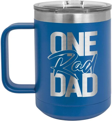 Vista 11 de ONE RAD DAD Taza de café negra de 15 oz con tapa deslizante Taza de café de viaje aislada Ideas de regalos del día del padre de hijo o hija