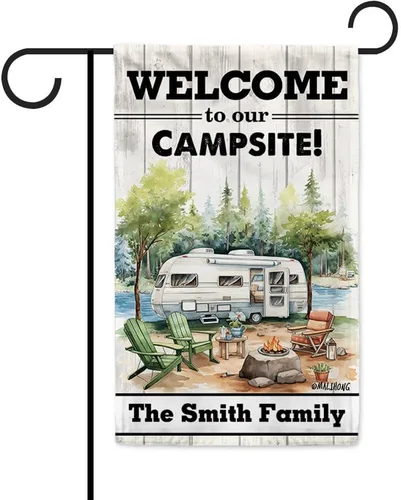Vista 23 de Custom Welcome to Our Campsite Flag RV Camping Decor 12.5"x18" R26 Style 1