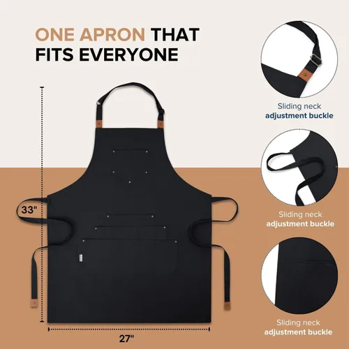 Vista 4 de Cotton Canvas Apron for Women & Men – Adjustable Neck Strap & Waist Ties with Pockets