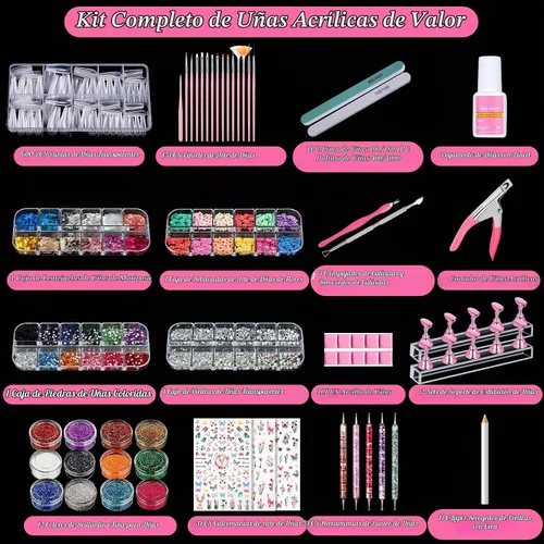 Vista 7 de Kit de uñas postizas acrílicas, kit de uñas postizas a presión con puntas de uñas transparentes de ataúd, soporte de exhibición de uñas, calcomanías