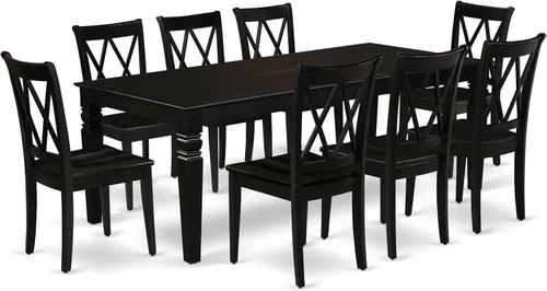 Vista 17 de East West Furniture LGCL7-BLK-W - Juego de mesa de comedor de 7 piezas que consta de una mesa de comedor rectangular con hojas de mariposa y 6 Negro