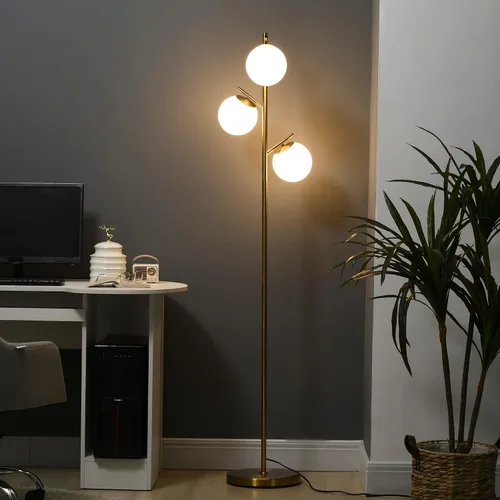Vista 10 de HOMCOM Lámpara de pie moderna con estantes e iluminación ambiental doble, lámpara de pie alta para sala de estar, dormitorio con pantalla de tela