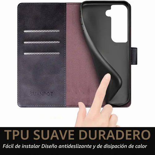 Vista 7 de SUANPOT Funda de piel tipo cartera para Samsung Galaxy S22+/S22 Plus 5G con bloqueo RFID, tarjetero para tarjetas de crédito, funda para teléfono
