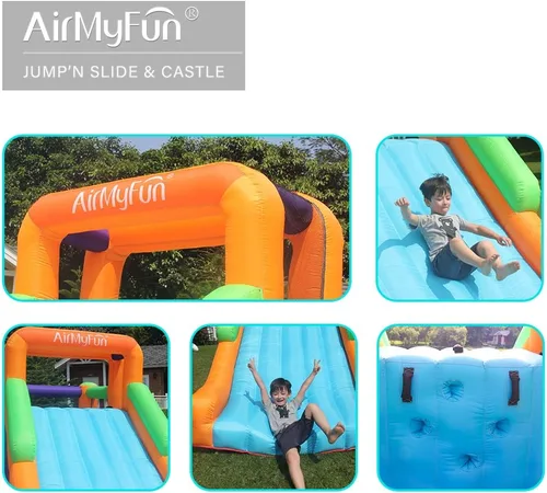Vista 7 de AirMyFun Casa inflable de rebote para niños pequeños para interiores y exteriores, casa de rebote ancha para niños grandes con soplador de 450 W