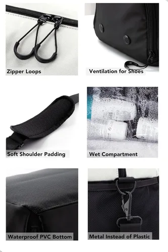 Vista 3 de Fitgriff Bolsa de gimnasio V2 para hombres y mujeres con compartimento para zapatos y artículos húmedos, bolsa de lona para viajes, deportes