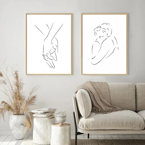 Vista 5 de PUYIQARE Dibujo de línea pareja abrazo a mano lienzo arte de pared, impresión minimalista de lienzo de dibujo de líneas, arte de pareja en blanco