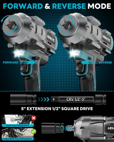 Vista 7 de Llave de impacto inalámbrica para batería Makita de 18 V, 1500 Nm (1106 pies-libras) pistola de impacto sin escobillas de 1/2 pulgada, luz