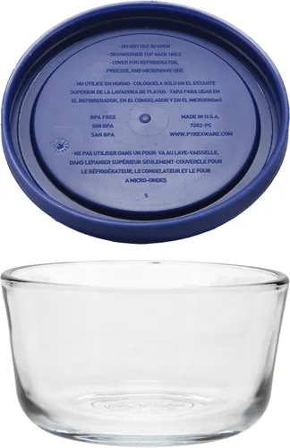Vista 3 de Pyrex 7202 Cuencos de vidrio de 1 taza y tapas azul oscuro