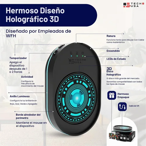 Vista 6 de TECH8 USA Dispositivo Desplazante de Mouse, Desplazador de Mouse Indetectable para Laptops, PC, Sin Software, Movimiento Aleatorio, Patentado