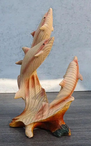 Vista 9 de Ebros Gift Three Dancing Family of Dolphins Escultura de 7 pulgadas de alto de resina de madera sintética de delfines nariz de botella Familia