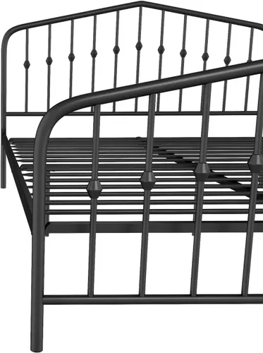 Vista 22 de Novogratz Bushwick - Marco de cama Queen de metal con cabecera ligeramente triangular, husillos insertados, base ajustable para almacenamiento,