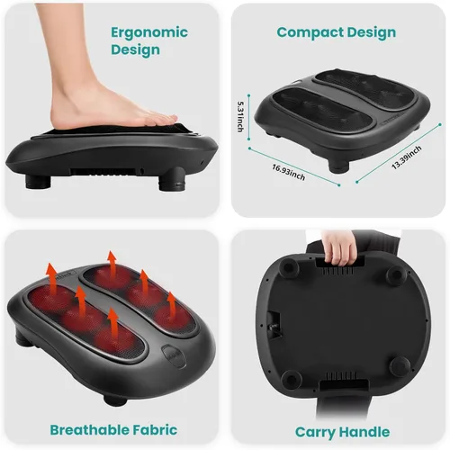 Vista 9 de Nekteck Masajeador de pies con calor, Máquina masajeadora de pies eléctrica Shiatsu con calor y amasado para neuropatía, fascitis plantar, masaje