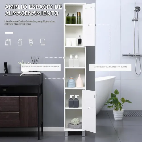 Vista 4 de kleankin Gabinete de almacenamiento alto para baño con espejo