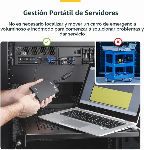 Vista 4 de StarTech Adaptador Portátil de Carrito de Choque para Laptop para Gestión de Servidores, Consola KVM USB/VGA, Windows/Linux/MacOS - TAA