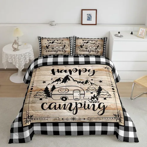Vista 25 de Erosebridal Happy Camping - Edredón tamaño individual para niños, juego de ropa de cama de animales del bosque del bosque para bebés, niños y niñas