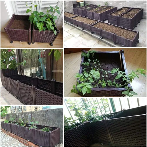 Vista 5 de BAOYOUNI - Juego de jardinera cuadrada para interiores o exteriores, maceta de plástico, caja de cultivo para verduras frescas, hierbas, flores