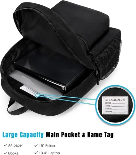 Vista 3 de STEAMEDBUN Mochila infantil para niños, Azul oscuro y rojo, Colorido