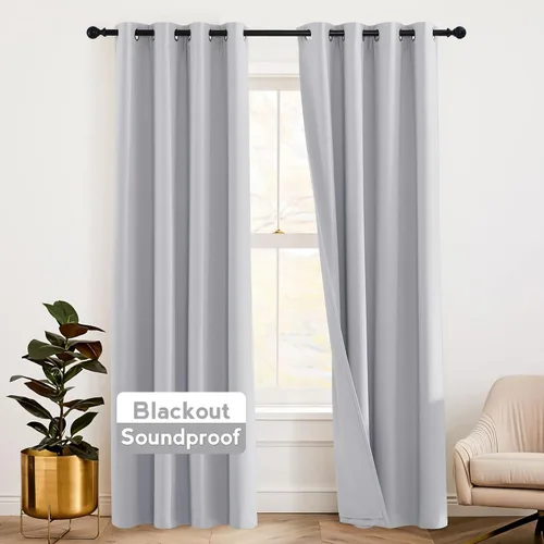 Vista 40 de RYB HOME - Cortinas con cancelación de ruido de 63 pulgadas de largo, juego de 2 paneles, 3 capas totales, cortinas opacas, insonorizadas